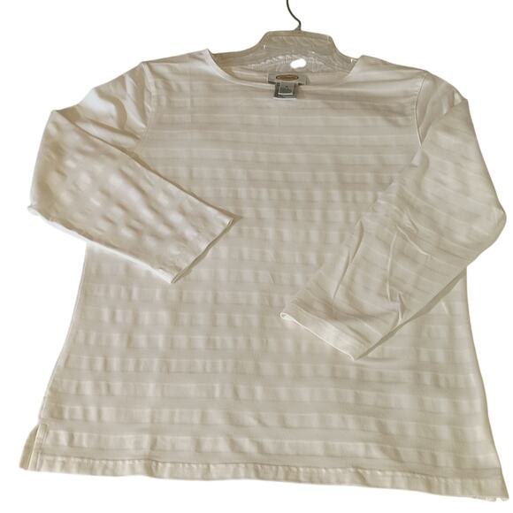 Talbots Stretch Knit Top Women's Size M White stripe 3/4 Sleeve Base Layer Tee - Picture 9 of 10